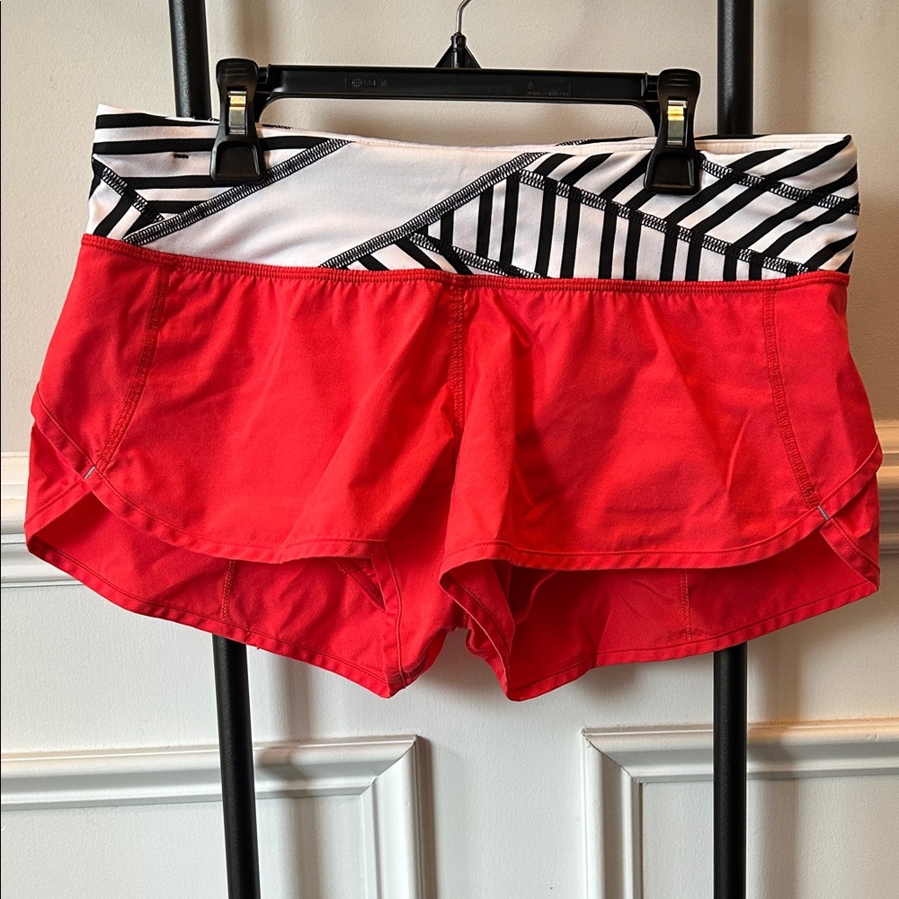 Lululemon Athletica Red Athletic Shorts with Striped Waistband